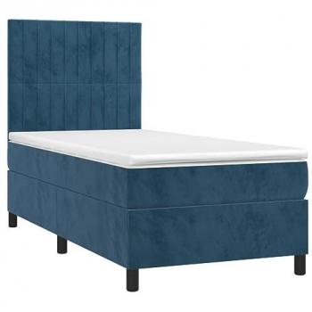 Cama box spring colchón y LED terciopelo azul oscuro 90x190 cm