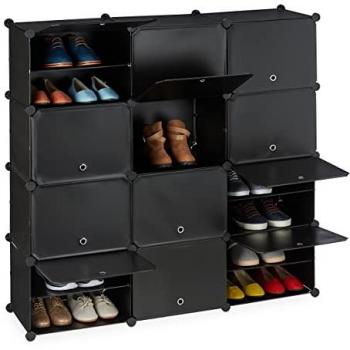 Zapatero Modular Relaxdays XXL, 125 x 125 x 31,5 cm, 24 Compartimientos, Plástico y Hierro, Color Negro