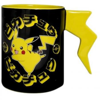 Taza 3D Pokémon Pikachu Rayo - 500 ml, diseño unisex en negro y amarillo