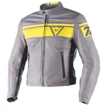 Dainese Blackjack Leather Chaqueta para Moto, Humo/Amarillo/Negro, 56