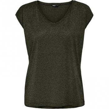 Versatile Black V-Neck Short Sleeve T-Shirt with Silvery Lurex