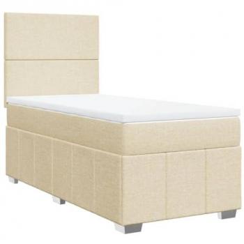 Cama box spring con colchón de tela color crema 80x200 cm