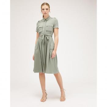 Motivi Vestido Corto Estilo Safari de Gasa de Viscosa con Cuello Vela y Botonadura Inglesa