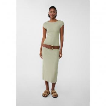 Stradivarius Khaki Ribbed Midi Dress XS