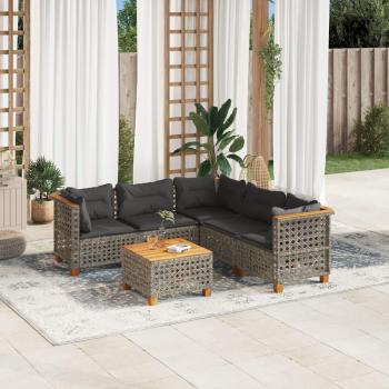 Set de muebles de jardín 6 pzas con cojines en ratán sintético gris