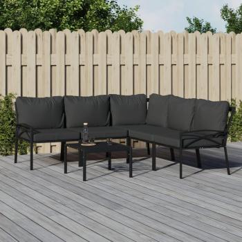 vidaXL 6-Piece Steel Garden Lounge Set with Grey Cushions