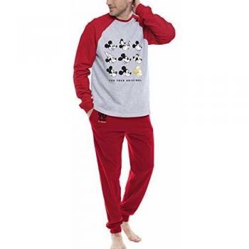 Disney Pijama Manga Larga Mickey Caritas para Niño, Color Rojo, Talla 14