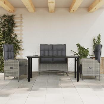 4-Piece Gray Poly Rattan Garden Dining Set with Cushions