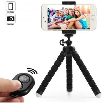 Dezuo 18cm Mini Trípode para Móvil, Smartphone, Cámara Digital, iPhone, ipad, Incluye Universal Móvil Holder y el Controlador Remoto Bluetooth