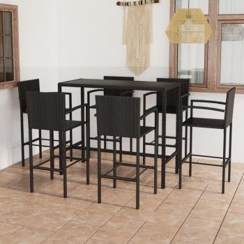 7-Piece Black Poly Rattan Garden Bar Set