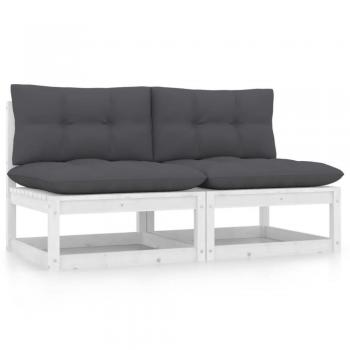 vidaXL 2-Piece Anthracite Garden Middle Sofa Set with Pine Wood and Cushions