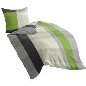 Bierbaum 4643_06 - Juego de Funda nórdica, 155 x 220 cm, satén, diseño a Rayas, Color Verde, Beige y Negro