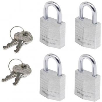 MASTER LOCK Mini Candado 9120EURQNOP - Candado de Aluminio con Llave para Maletas, Valijas y Taquillas (Paquete Familiar de 4)