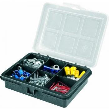 Organizador de plástico con 6 compartimentos 120x100x28 mm