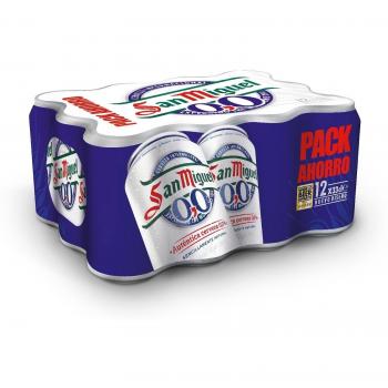 San Miguel 0,0 - Cerveza Pils Dorada, Pack de 12 Latas x 33 cl - Sin Alcohol