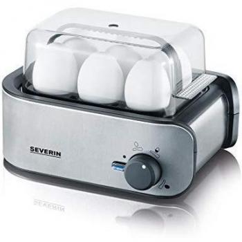 SEVERIN EK 3134 Cuecehuevos, incluye vaso de medida con punzón para huevos, 6 huevos, 3 niveles de cocción, acero inoxidable/negro