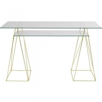 Mesa Escritorio Polar Dorado 135 x 65 cm Vidrio y Acero Mate 8mm