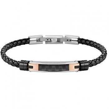 Morellato Pulsera para hombre, Colección Moody, en cuero, ip negro, acero, fibra de carbono - SQH22