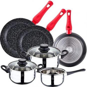 PACK BATERÍA DE COCINA 5 PIEZAS + SET DE 3PC SARTENES 20/24/28CM EN ALUMINIO FORJADO