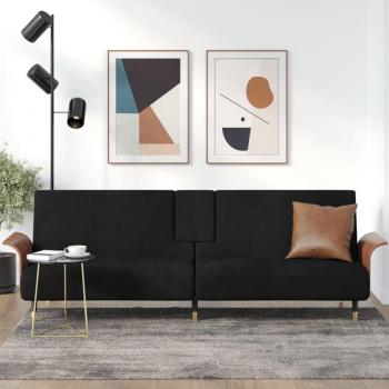 vidaXL Black Velvet Sofa Bed with Cup Holders