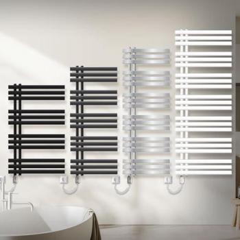 Radiador Toallero Eléctrico de Hierro LuxeBath 600x1400 mm Negro Mate con Resistencia de 900W y Termostato, Estufa Vertical para Baño
