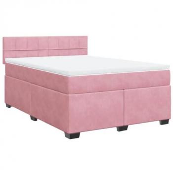 Cama Box Spring con colchón de muelles en terciopelo rosa 160x200 cm