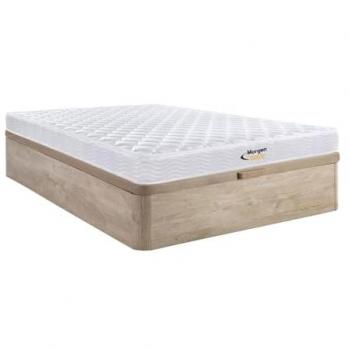 Conjunto somier arcón 160 x 200 cm natural claro + colchón de muelles y espuma viscoelástica de 15 cm - WOLKENLOS de MORGENGOLD