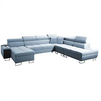 Sofá Rinconero Multifuncional con Caja de Ropa de Cama, Función de Descanso, Reposacabezas Ajustables, USB y Compartimento para Bar - 360x298x84cm