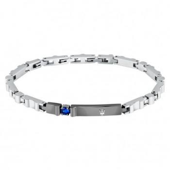 Pulsera de hombre de acero plateada con detalles en zafiros sostenibles - Colección Sapphire