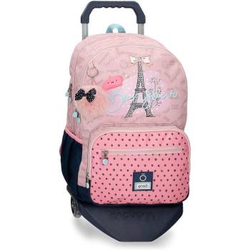 Mochila Enso Bonjour doble compartimento con carro rosado