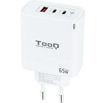 TOOQ TQWC-GANQC2PD65WT - Cargador de Pared de 3 Puertos con Tecnología GAN, 2 Puertos USB-C PD y un