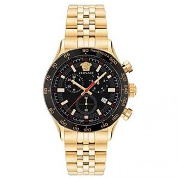 Versace Hellenyium Men's Gold Chronograph Watch with Sapphire Glass and Stainless Steel Bracelet
