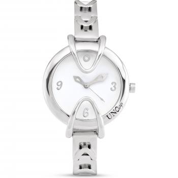 Silver-Plated Women's Watch with White Dial and Metal Strap - Size M