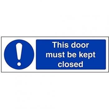 VSafety This Door Must Be Kept Cerrado Letrero Paisaje 300 mm x 100 mm - Vinilo autoadhesivo