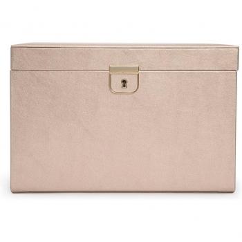 Wolf Palermo Large Rose Gold Leather Jewelry Box with Lock Closure
