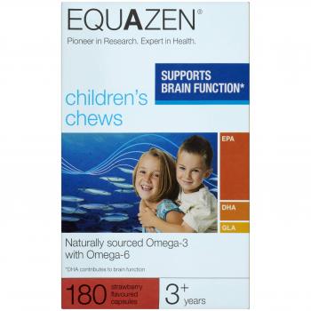 EQUAZEN Childrens Chews, Omega 3 & Omega 6 Supplement, Clinically Researched Blend of DHA, EPA & GLA, Supports Brain Function, Suitable from 3+ to Adult, 180 Strawberry Flavoured Chews