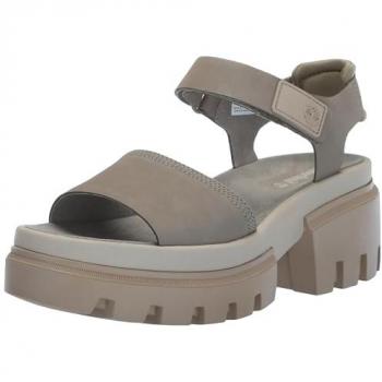 Sandalias de mujer Timberland Everleigh 2-Strap en beige, talla 40, con suela plataforma y material nubuck