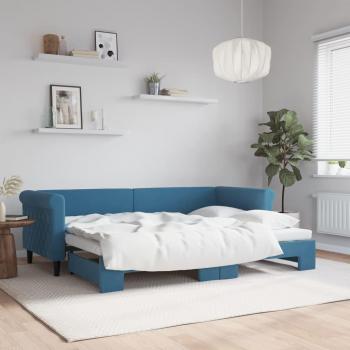 Sofá cama nido terciopelo azul 80x200 cm con cama extraíble