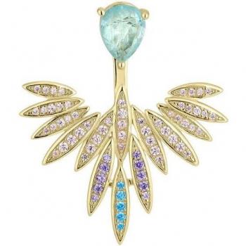 Pendiente Earjacket Exótica de Plata de Ley 925 con baño de oro amarillo 18k y circonitas