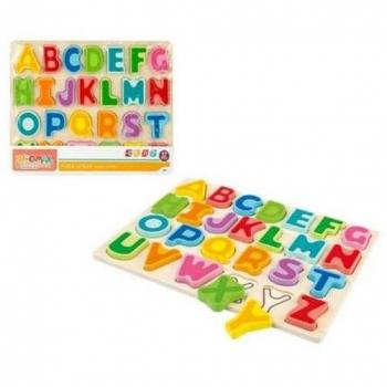 WOOMAX Puzzle de Madera Letras del Alfabeto Encajable, Apto para Niños Mayores de 24 Meses, ColorBaby 49343