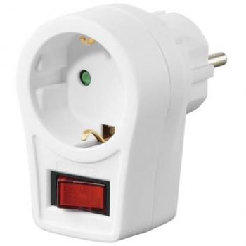 Adaptador de enchufe Hama con interruptor, 1 toma de corriente, Blanco