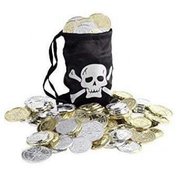 Smiffy's-28344 Bolsa de monedas pirata, con modenas, color negro, No es applicable