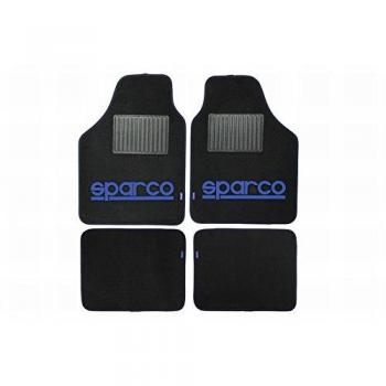 Sparco SPC1901 Juego de Alfombra moqueta color negro con logo Rojo con talonera universal, Azul