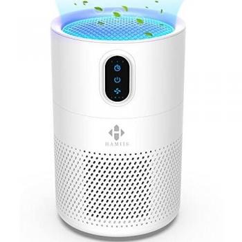 Purificador de Aire, HAMIIS Filtro de Aire HEPA H13, 3 Velocidades, Modo de Sueño, Luz de Noche, Temporizador, Filtro de Carbón Activo, Eliminar 99.7% de Polvo, Humo, Olor, Caspa de Mascotas