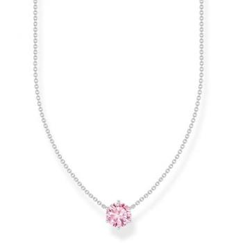 Thomas Sabo Sterling Silver Necklace with Pink Zirconia Pendant for Women, 40-45 cm