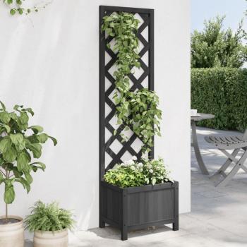 Black Solid Fir Wood Planter with Trellis