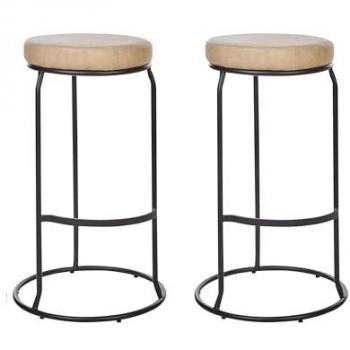 Conjunto de 2 sillas de bar de piel sintética beige con patas de acero negro sin reposabrazos Milroy