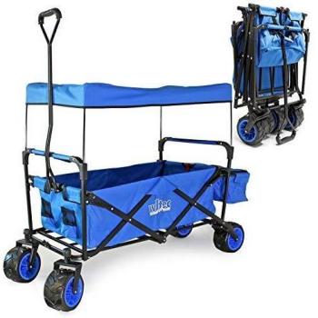 Carrito Plegable de Mano con Capota y Amplia Superficie de Carga para Jardín