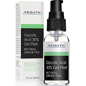 Exfoliante de ácido glicólico 30% Exfoliante facial químico profesional con retinol, refuerzo de colágeno, arrugas, líneas finas, manchas de la edad del sol, antienvejecimiento, acné