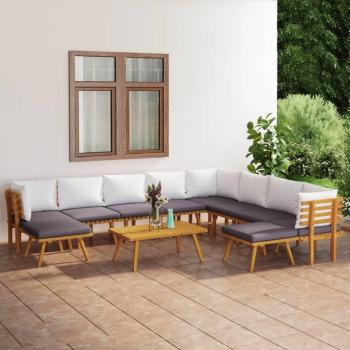 11-Piece Garden Lounge Set with Cushions in Solid Acacia Wood